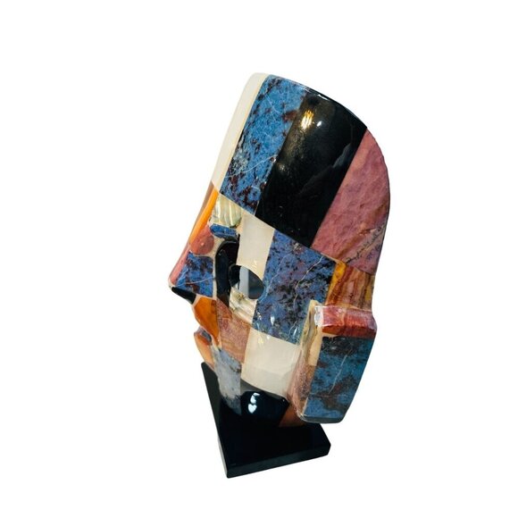 Mexican Aztec Mayan Mask Color-block Stone High-gloss Lacquered Death Mask on Pe - Picture 6 of 10